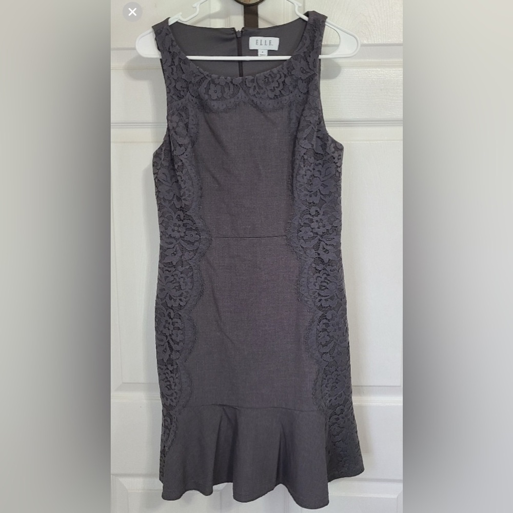 Elle Dress Size 12 NWT-MSRP $60 GRAY LACE DETAIL